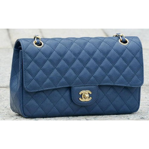 Kabelka Chanel 2.55 Series Flap Bag Blue Original Cannage Pattern A1112 Gold