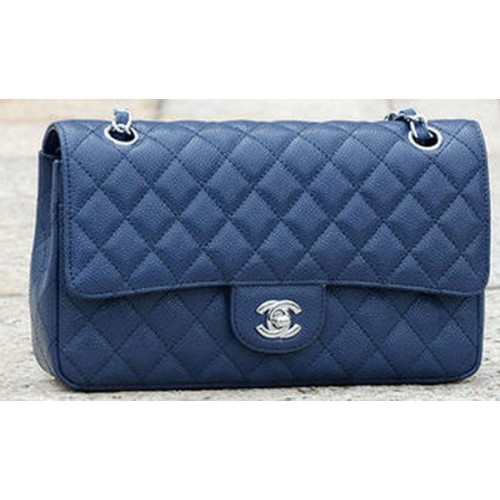 Kabelka Chanel 2.55 Series Flap Blue Cannage Pattern A1112 Silver