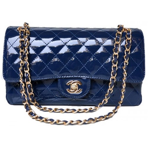Kabelka Chanel 2.55 Series Flap, modrá, lakovaná kůže, A1112, zlatá