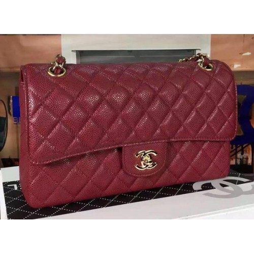 Kabelka Chanel 2.55 Series Flap, vínová, s cannage vzorem, kožená, CF8024, zlatá