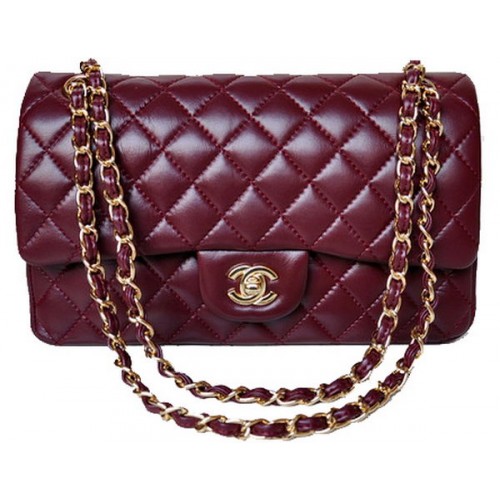 Kabelka Chanel 2.55 Series Flap, vínová, lakovaná kůže, A1112, zlatá
