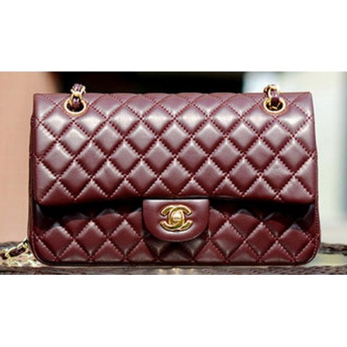 Kabelka Chanel 2.55 Series Flap, vínová, z ovčí kůže, A37586, zlatá