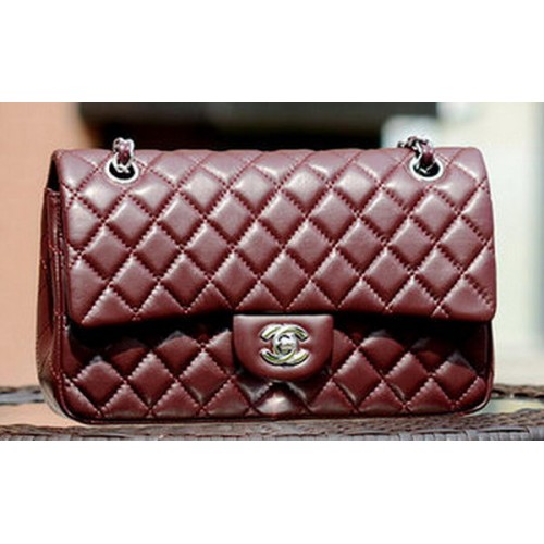 Kabelka Chanel 2.55 Series Flap, vínová, z ovčí kůže, A37586, stříbrná