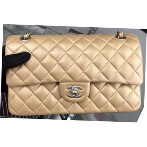 Kabelka Chanel 2.55 Series Flap, zlatá, z ovčí kůže, A06375, stříbrná