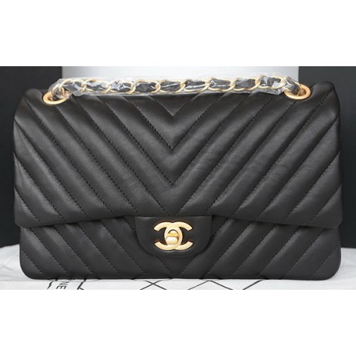 Kabelka Chanel řady 2.55 Flap Bag z jehněčí kůže Chevron Leather A1112CF černá