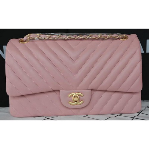 Kabelka Chanel 2.55 Series Flap Bag z jehněčí kůže Chevron Leather A1112CF růžová