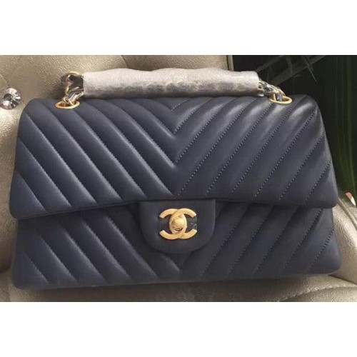 Kabelka Chanel 2.55 Series Flap Bag z jehněčí kůže Chevron Leather A1112CF Royal