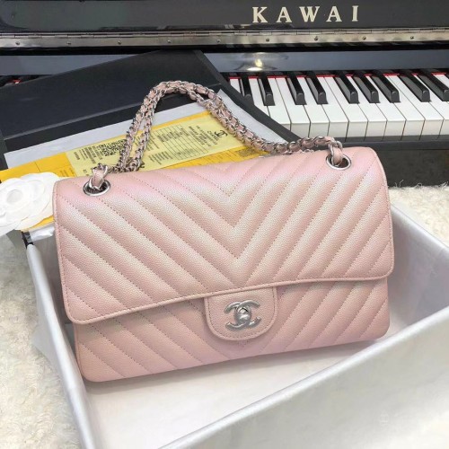 Kožená kabelka Chanel 2.55 Series Flap Bag A1112CF růžová
