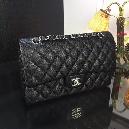 Kabelka Chanel řady 2.55 Flap, originální jehněčí kůže, černá, stříbrná, 1112