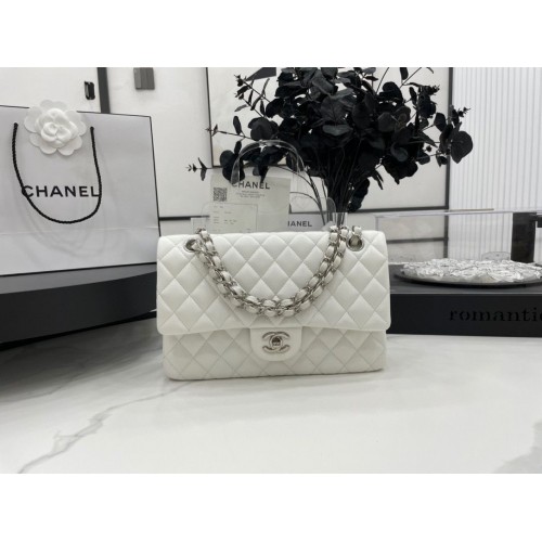 Kabelka Chanel 2.55 Series Flap Bag Original Sheepskin Leather A1112 White-Stříbrná