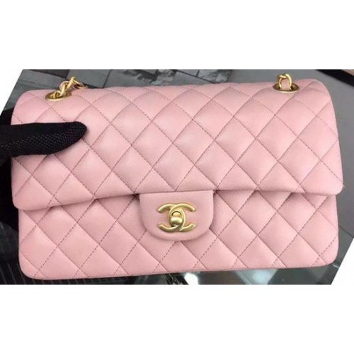 Kabelka Chanel 2.55 Series Flap, růžová, z ovčí kůže, A06375, zlatá