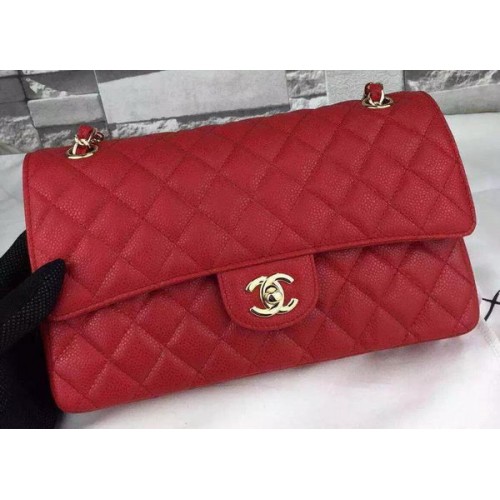 Kabelka Chanel 2.55 Series Flap, červená, kožená, s cannage vzorem, CF8024, zlatá