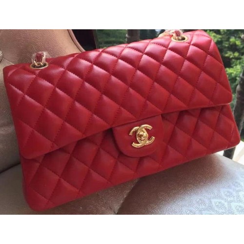Kabelka Chanel 2.55 Series Flap, červená, originální kůže, A01112, zlatá