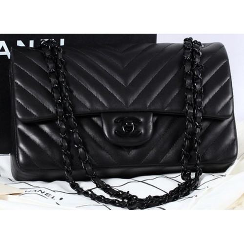 Chanel 2.55 Series Flap Bag Ovčí Kůže Chevron Leather A1112 Černá