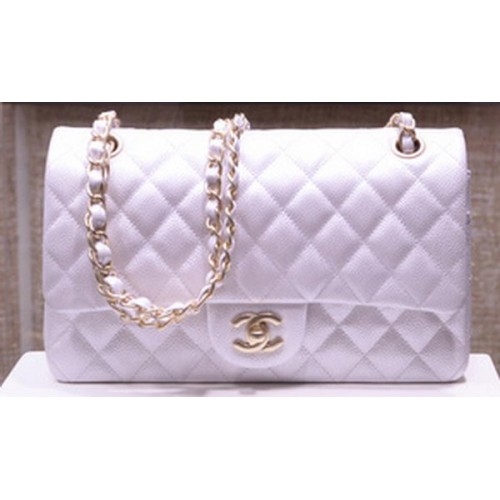Kabelka Chanel 2.55 Series Flap Bag Stříbrná Originální Kaviárová Leather A1112 Zlatá