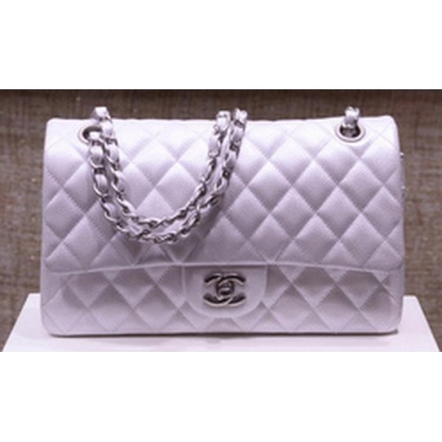 Kabelka Chanel 2.55 Series Flap Bag Silver Original Caviar Leather A1112 Silver