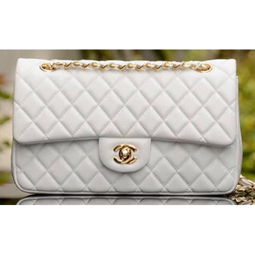 Kabelka Chanel 2.55 Series Flap Bag White Ovčí kůže A37586 Gold