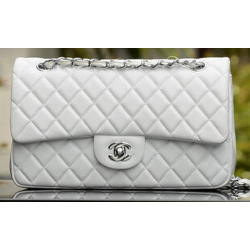 Kabelka Chanel 2.55 Series Flap Bag White Ovčí kůže A37586 Silver