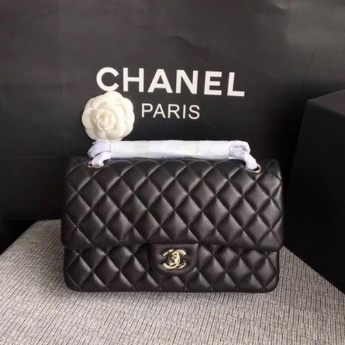 Kabelky Chanel 2.55 Series Flap, černá, originální jelení kůže A1112, stříbrná
