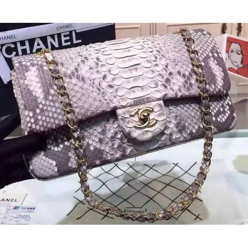 Kabelky Chanel řady 2.55 Flap, šedé, originální pythonové kůže A1112SA, zlaté