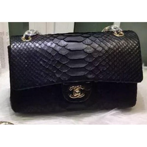 Kabelky Chanel řady 2.55 Flap Originální hadí kůže A1112SA Černá
