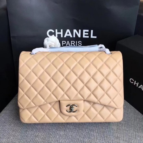 Chanel Maxi prošívaná klasická klopová kabelka meruňková ovčí kůže A58601 stříbrná