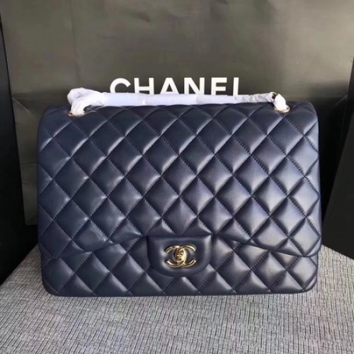 Chanel Maxi prošívaná klasická klopová kabelka modrá ovčí kůže A58601 zlatá