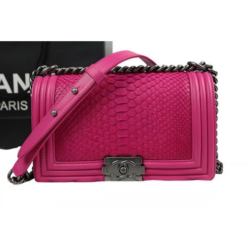 Kabelka Chanel Boy Flap Shoulder Rose Original Python Leather A67025 Stříbrná