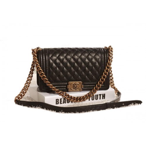 Kabelka Chanel Boy Flap Shoulder v černé originální glazované popraskané barvě A67086 Gold