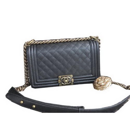Chanel Boy Tašky přes rameno s klopou Cannage Pattern Leather A67086 Černá