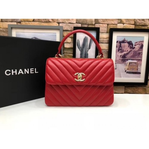 Originální kabelka Chanel CC z jehněčí kůže s horním uchem V92236, kovová, červená a zlatá