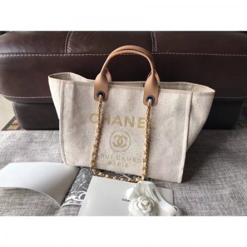 Chanel Canvas Original Leather Crown Shopping Bag A2369 krémová