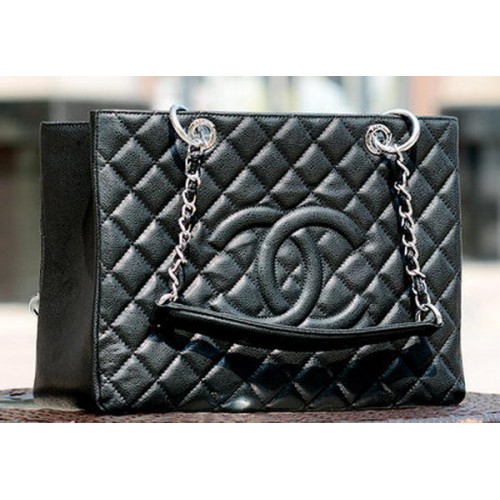 Kabelka Chanel Classic Coco černá s potiskem GST Cannage Pattern A50995 stříbrná