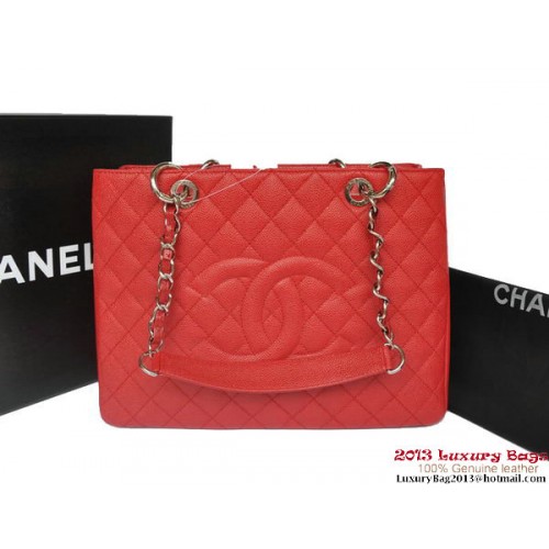 Chanel Klasická Coco kabelka GST Caviar Leather A36092 červeno-stříbrná
