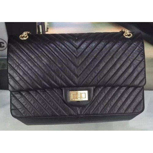 Chanel Klasická kabelka s klopou Originální Chevron Leather A90669 Černá