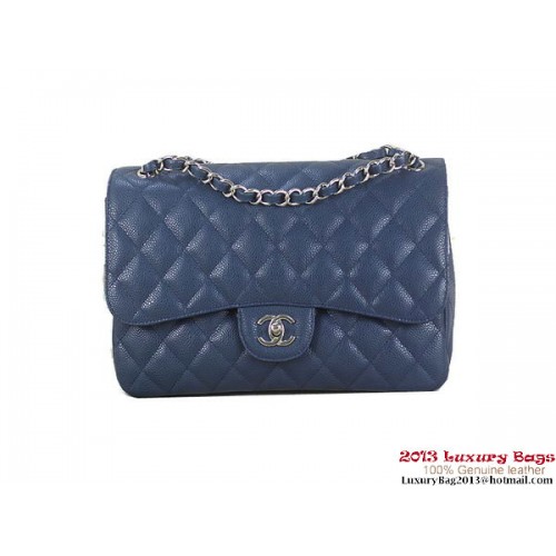 Chanel Klasická klopová kabelka RoyalBlue Originální Cannage Patterns Kožená Stříbrná