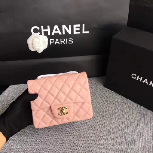 Chanel Klasická klopová kabelka originální ovčí kůže 1115 růžový zlatý řetízek