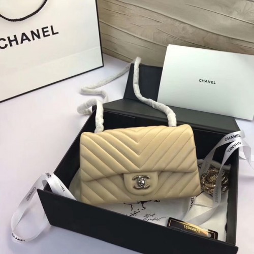 Chanel Klasické klopové kabelky Camel Original Ovčí kůže 1116 Stříbrné
