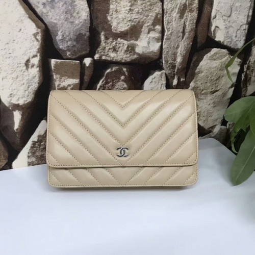 Chanel Klasické klopové kabelky Camel Original Ovčí kůže 33815 Stříbrné