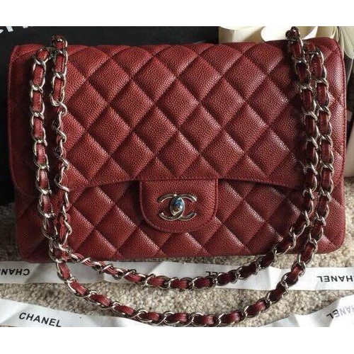 Chanel Klasické klopové kabelky Original Caviar Leather A1113 Burgundské