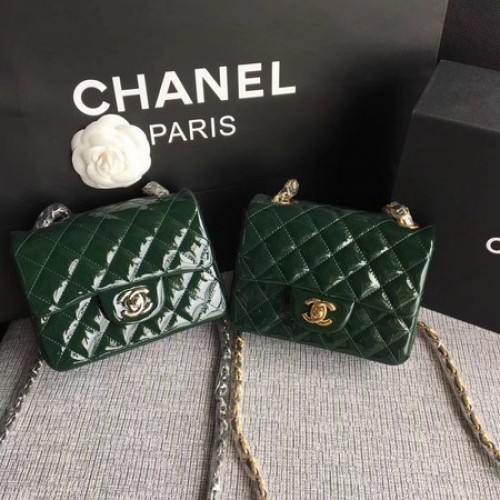 Chanel Klasická mini kabelka s klopou z originální kůže A1115 zelená
