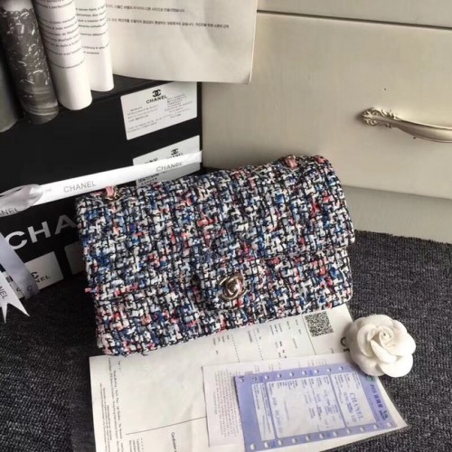 Klasická kabelka Chanel Embroidered Tweed Silver-Tone Metal A01112 gero růžová