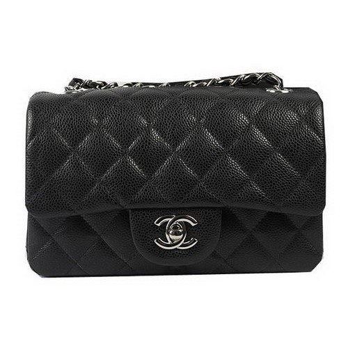 Chanel Klasická MINI klopná kabelka černá s cannage vzorem CF1119 stříbrná