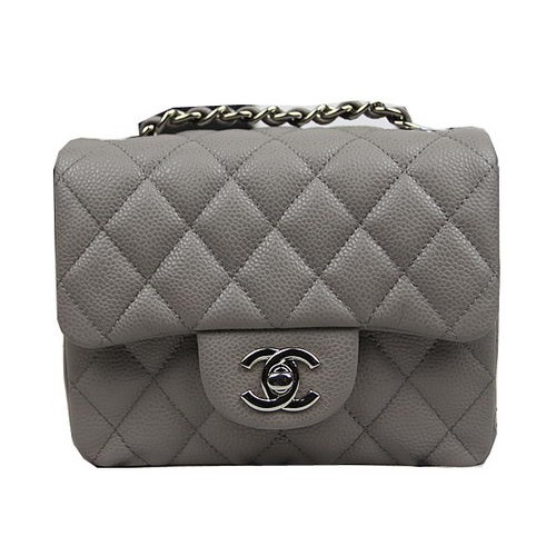 Chanel Klasická MINI klopná kabelka CF1115 šedá se vzorem Cannage stříbrná