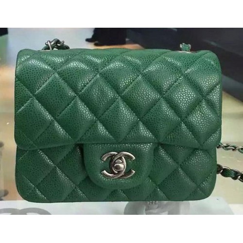 Chanel Klasická MINI klopná kabelka Cannage Pattern Leather A8171 zelená