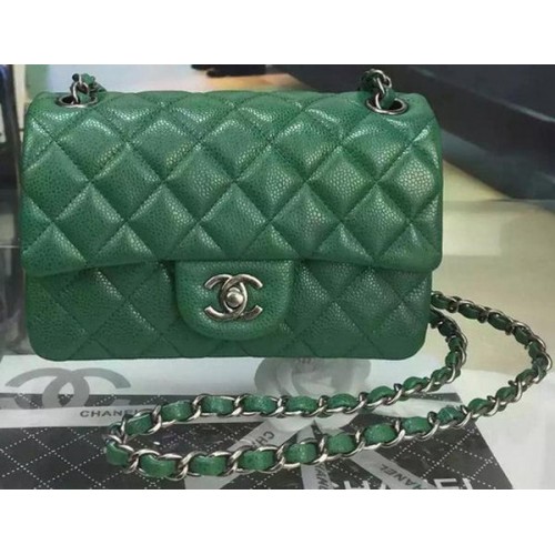 Chanel Klasická MINI klopná kabelka Cannage Pattern Leather A8500 zelená