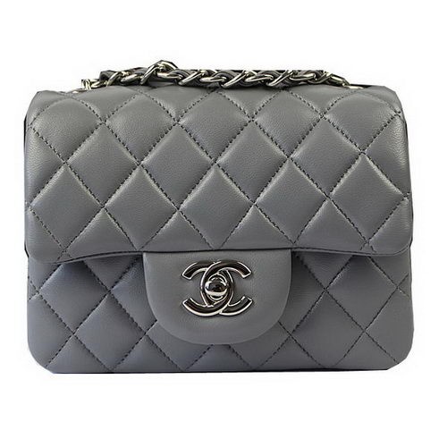 Chanel Klasická MINI Klapková Kabelka Šedá Originální Ovčí Kůže CF1115 Stříbrná