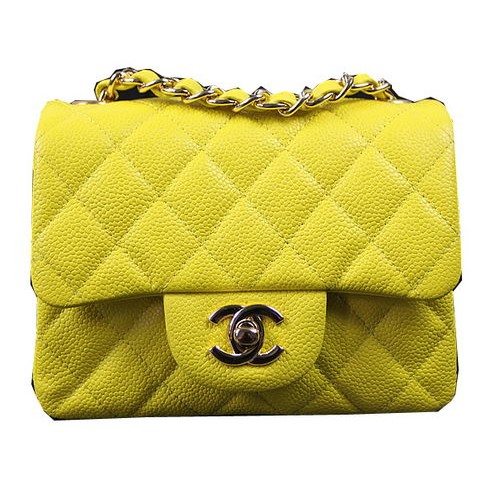 Chanel Klasická MINI klopná kabelka s citronovým vzorem Cannage CF1115 zlatá