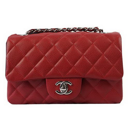 Chanel Klasická MINI klopná kabelka s červeným vzorem Cannage CF1119 stříbrná