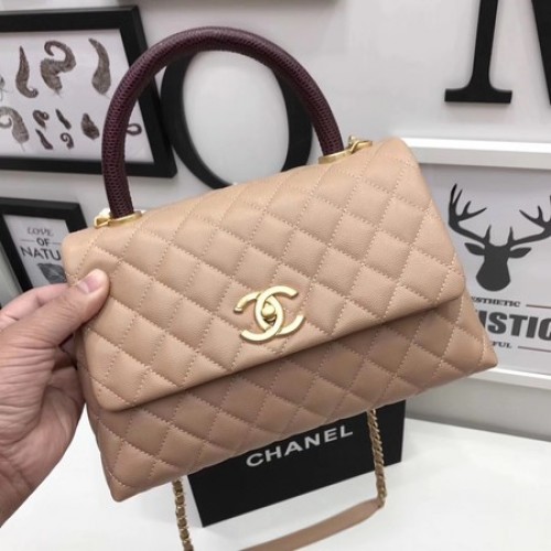 Chanel Klasická červená kabelka s horním uchem, meruňková, originální kůže A92991, zlatá